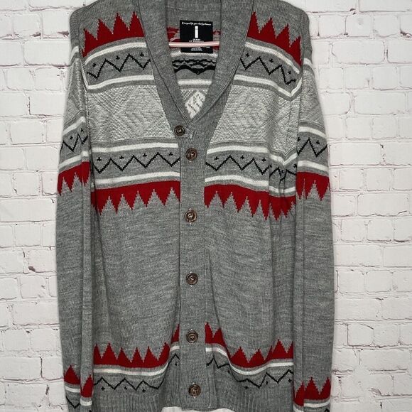 Jeans by Buffalo Men Size L Gray Aztec Southwest Wool Bld. Button Front Cardigan - Picture 7 of 12
